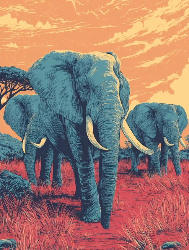 Modern Comics Illustration of Elephants
