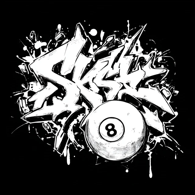 8 Ball Graffiti Car Decal Black and White Design