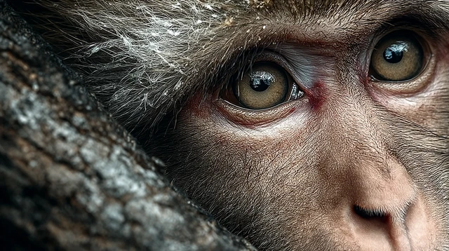 Monkey Portrait Eyes Filled With Fear and Confusion