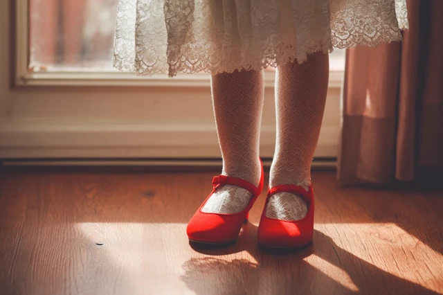 Childhood Innocence Red Shoes Lace Socks