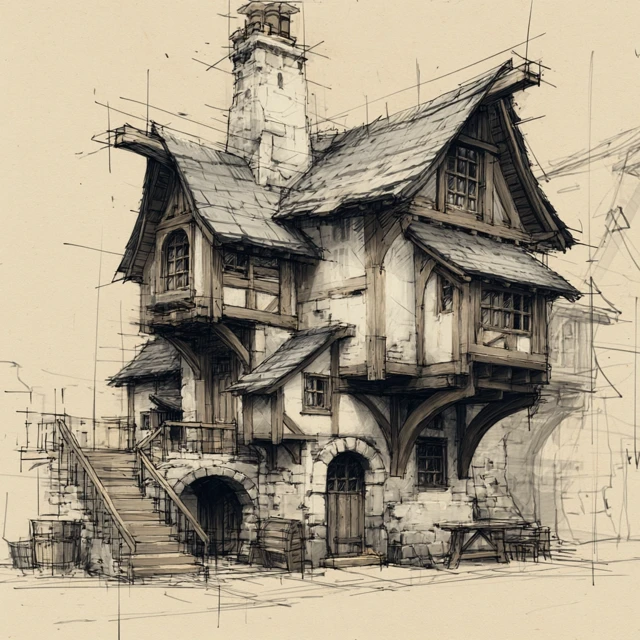Medieval House Concept Art Sketch Style
