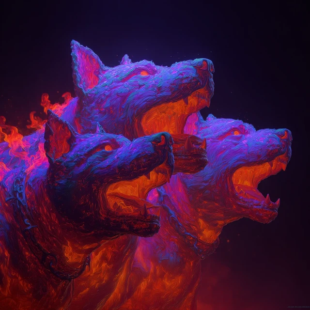 Cerberus Art: Mythical Three-Headed Dog Cartoon