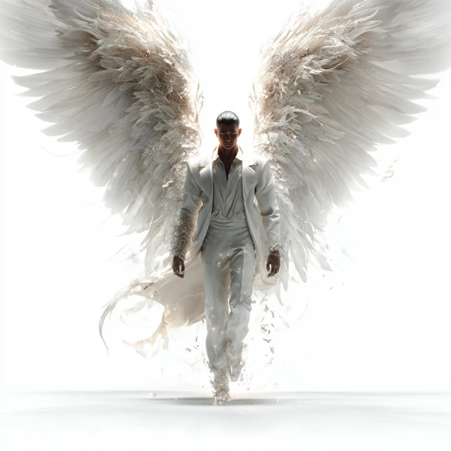 Majestic Angel in Modern White Outfit