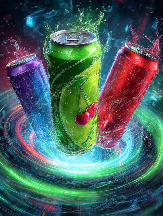 Energy Drink Explosion Apple Cherry Blue Design