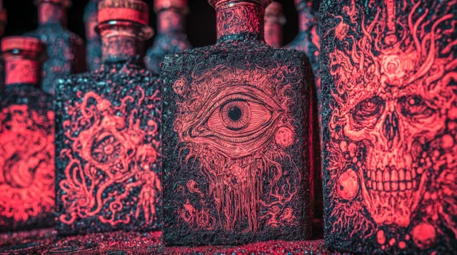Dark Surreal Alcohol Bottles Art by Stephane Blanquet
