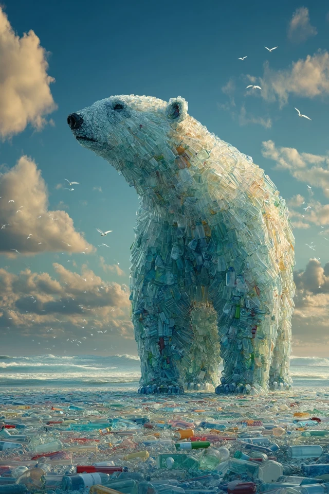 Polar Bear of Plastic Waste Ocean Pollution