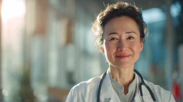 Japanese Doctor Smiling Portrait Cinematic Look