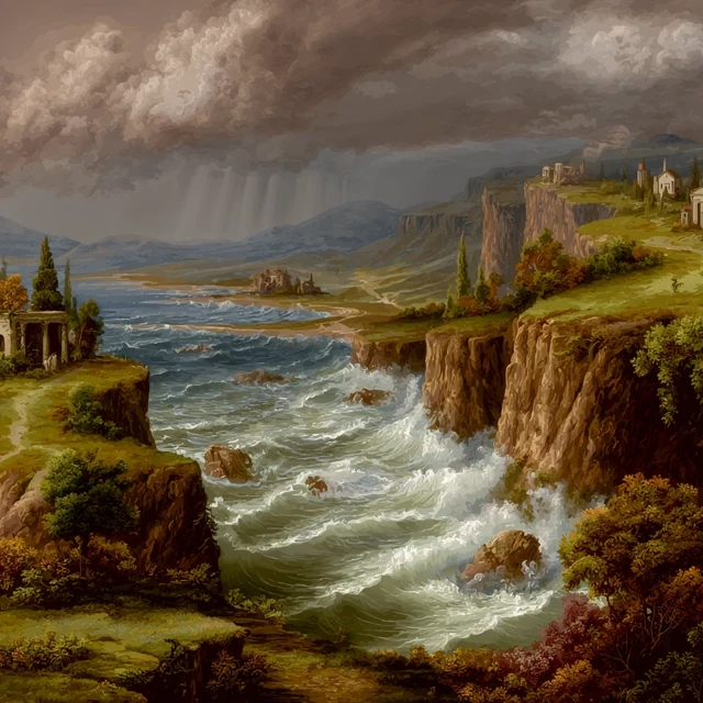 Stormy Coastline Painting: Classical Art