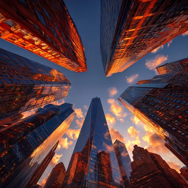 NYC Skyline From Below Amazing Perspective