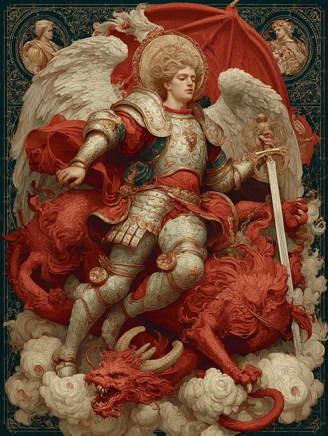 Saint Michael Archangel vs Dragon Chiaroscuro