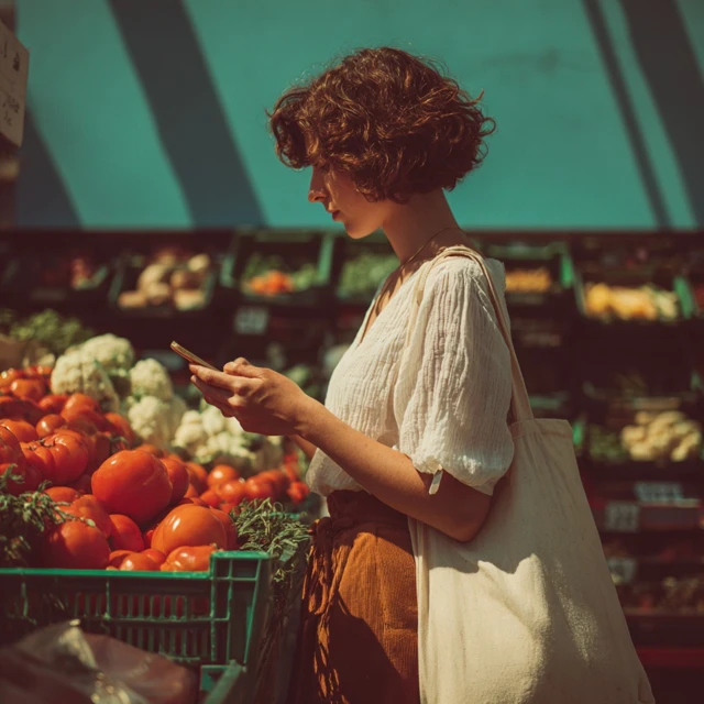 Woman Shopping for Groceries with Smartphone