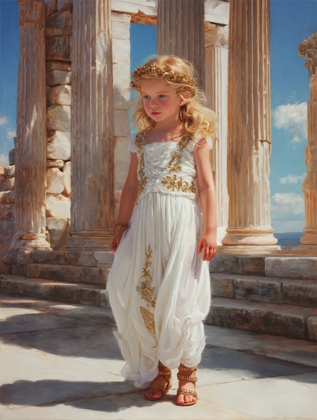 Greek Goddess Child: Golden Hair, Ancient Palace