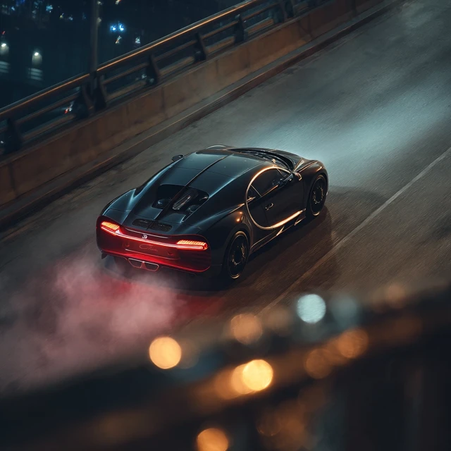 Bugatti Chiron Speeding Night Highway
