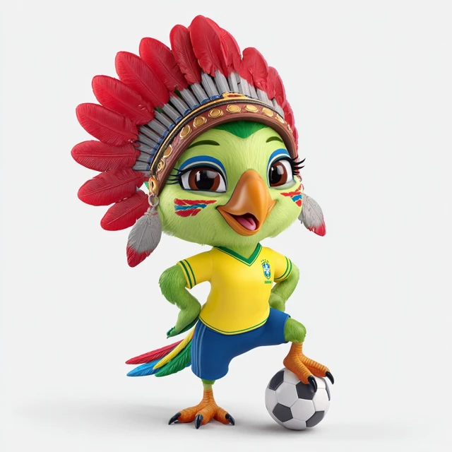 Brazilian Parrot Mascot Soccer 3D Cartoon Illustration
