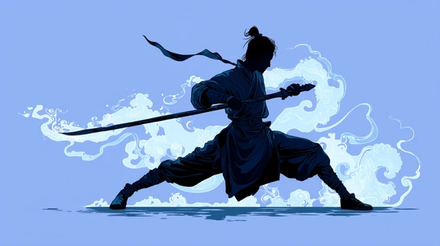 Wuxia Martial Artist with Jian Sword Silhouette