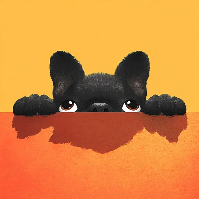 Cartoon French Bulldog Peeking Illustration