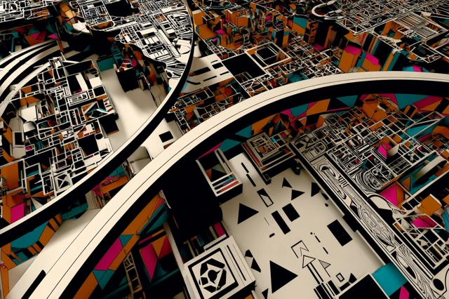 Abstract Cityscape Geometric Colorful Artwork