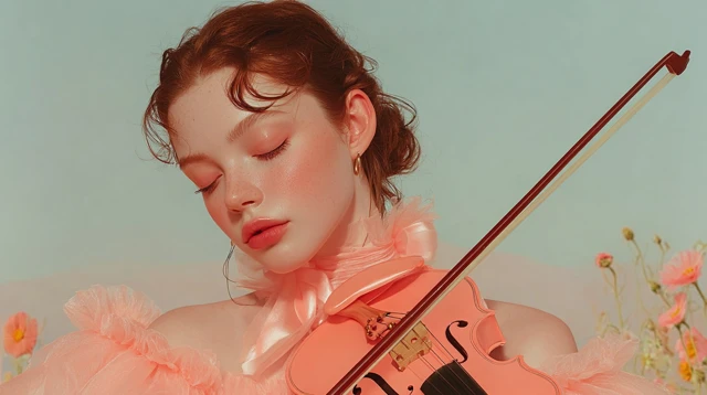 Woman Playing Violin Pastel Colors Artistic Portrait