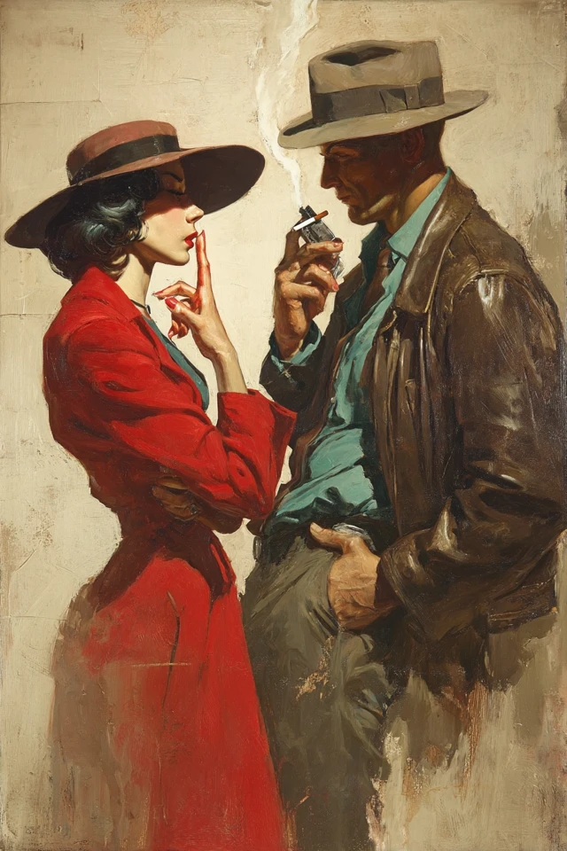 1940s Pulp Noir Romance Painting