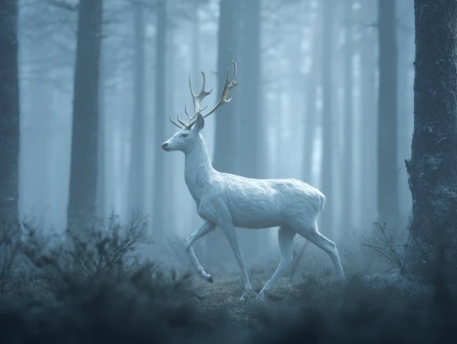 White Deer in Fantasy Forest Digital Art