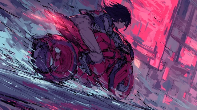 Cyberpunk Motorcycle Chase in Tokyo Anime Style