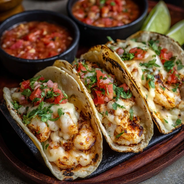 Shrimp Tacos with Cheese Pico de Gallo and Special Sauce