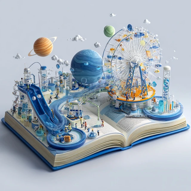 Science Theme Park on a Book Whimsical and Educational