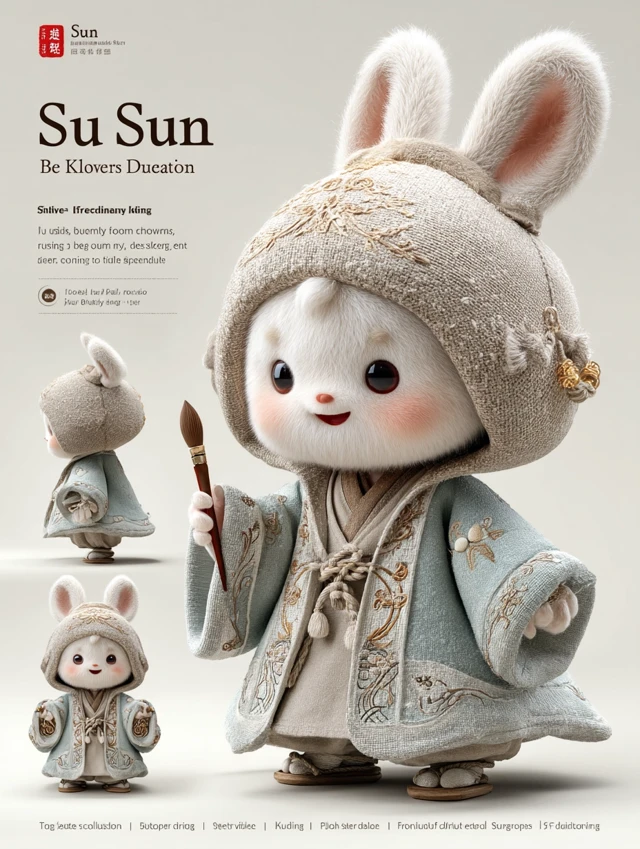 Cute Rabbit-Eared Child: Song Dynasty Scholar