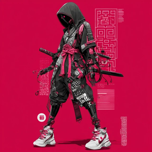 Cyberpunk Ninja Woman Comic Artwork