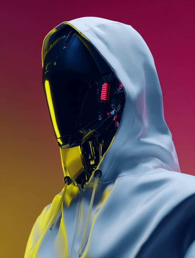 Futuristic Robot Portrait with White Hoodie