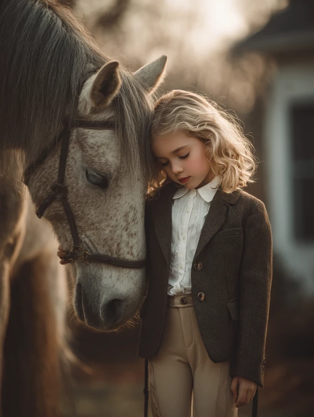 Little Girl with Horse Equestrian Portrait