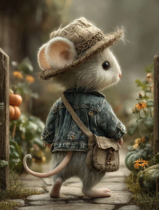 Whimsical Mouse in Garden Watercolor Illustration