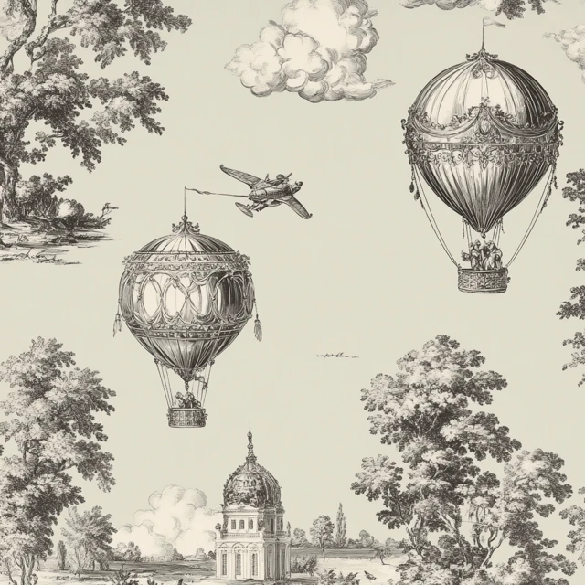 Toile de Jouy Hot Air Balloon Wallpaper