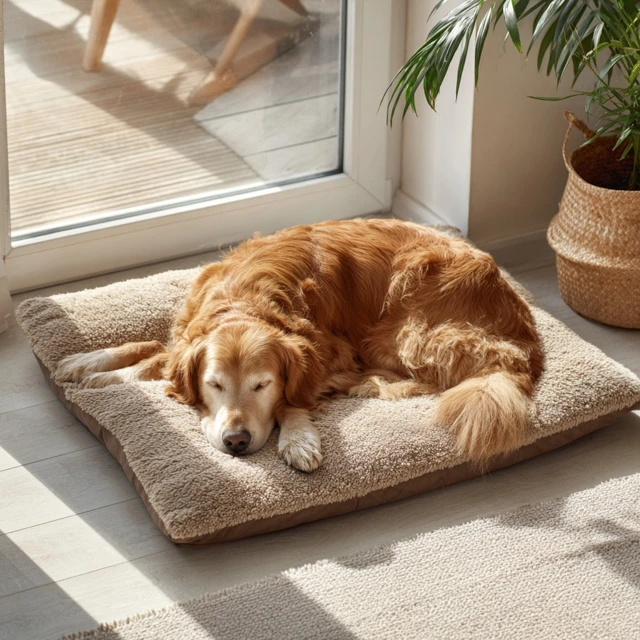 Golden Retriever Resting in a Bright Living Room