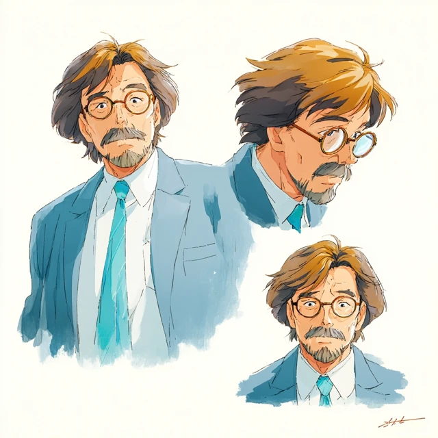 Ghibli Style Middle Aged Man Illustration