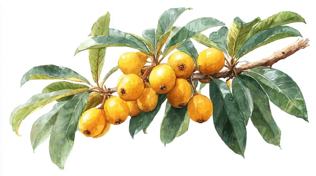 Watercolor Loquat Branch Illustration Healthy Fruit Art