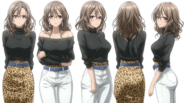 Anime Woman Silver Hair Black Sweater Skirt