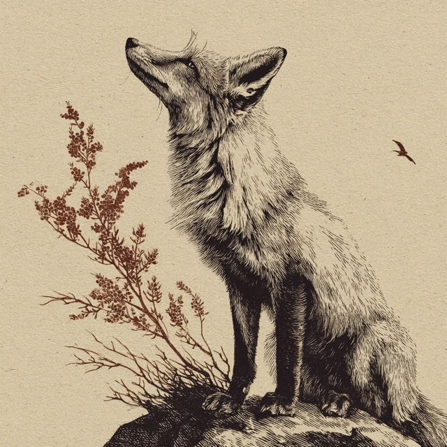Elegant Red Fox Engraving Art