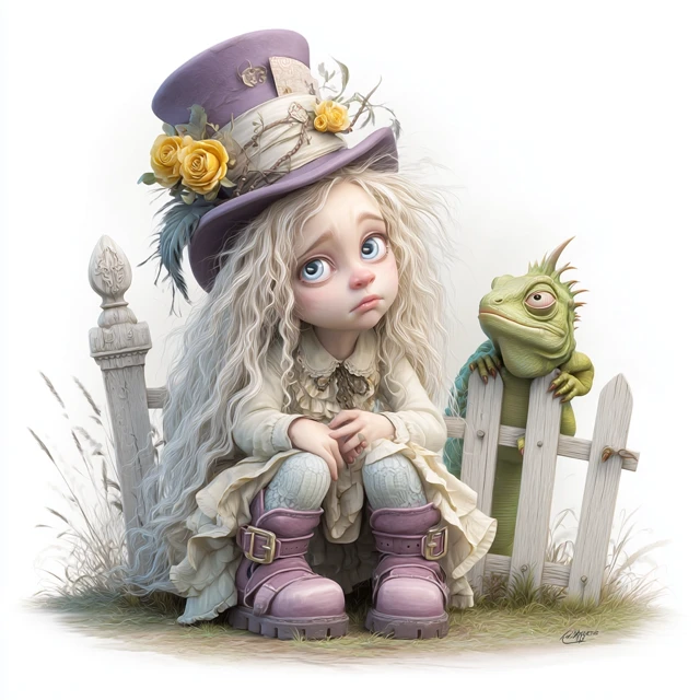 Whimsical Gothic Kawaii Girl with Iguana Artgerm Style