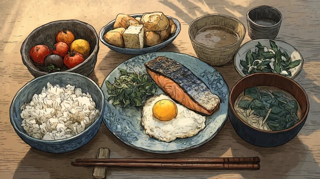 Delicious Japanese Breakfast Anime Style