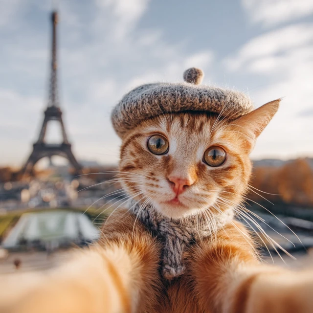 Cat in Paris: Eiffel Tower Selfie