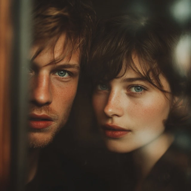 Couple Portraits Brown Hair Blue Eyes