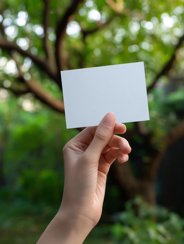 Hand Holding Blank Invitation Card Photorealistic