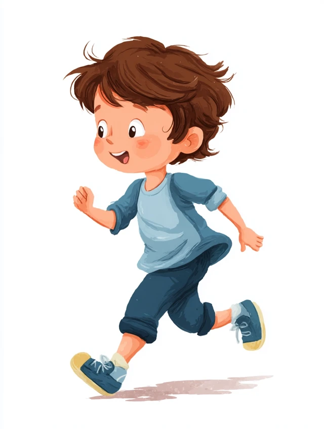Cute Kid Running Childrens Book Illustration