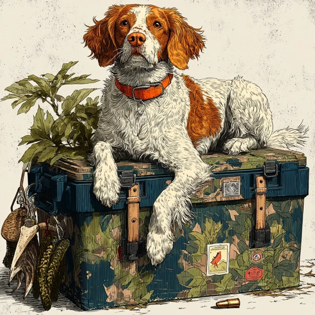 Brittany Spaniel Hunting Illustration Vintage Style