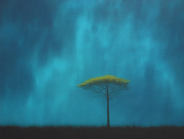 Tree against a Teal Sky Painting