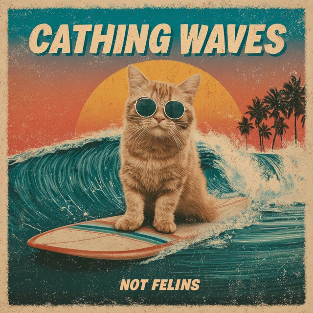 Surfing Cat Retro Beach Art