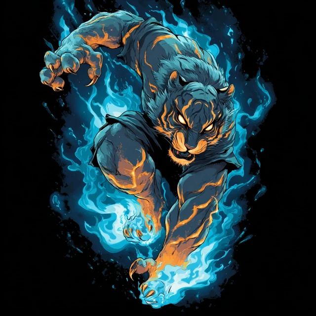 Fierce Tiger in Flames - T-Shirt Design