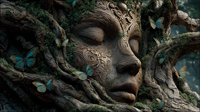 Ancient Tree Face Nature Spirit Illustration