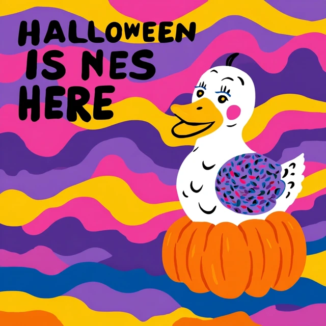 Halloween Duck Logo Illustration Neon Colors